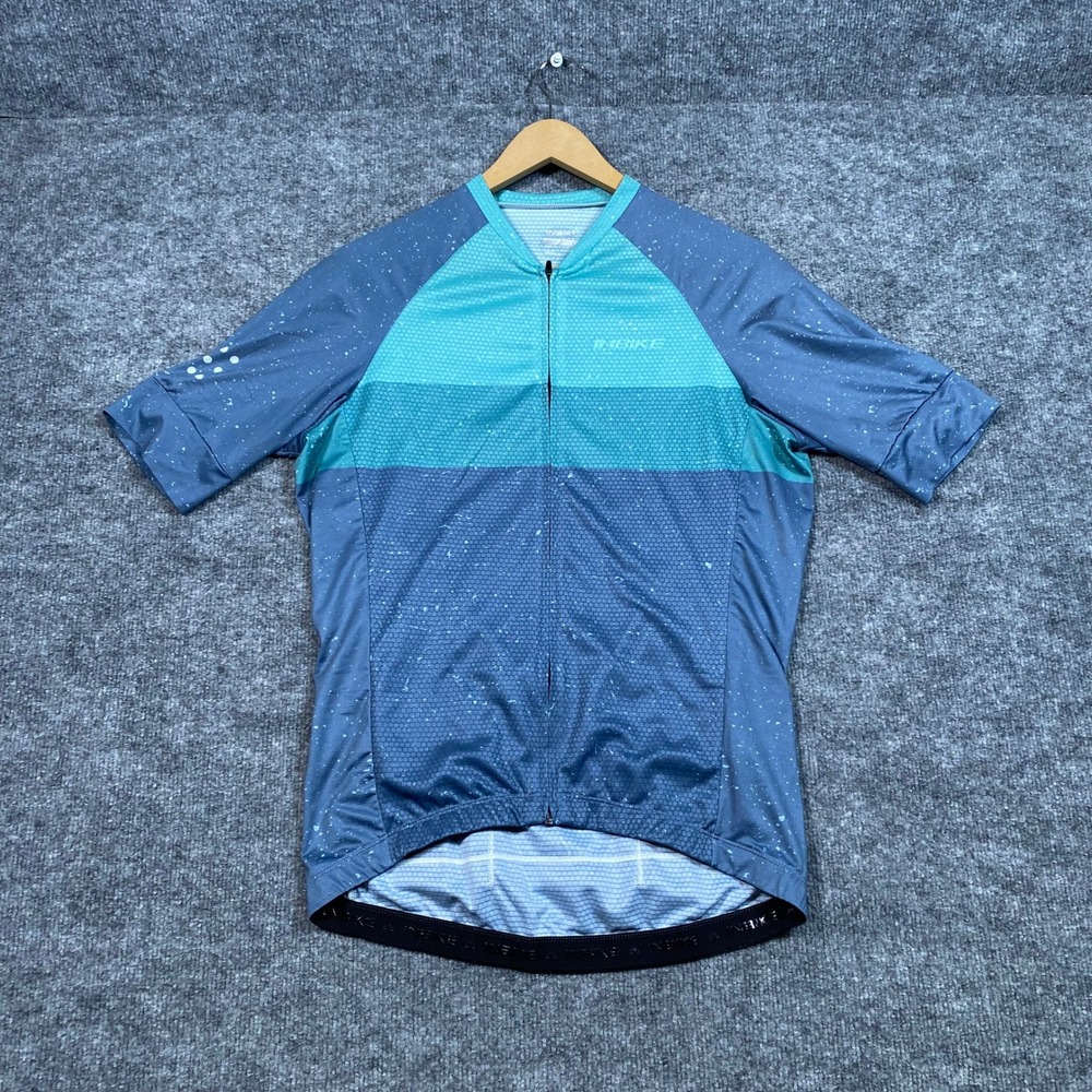 Inbike Mens Cycling Jersey Blue Teal Gradient Short Sleeve Full Zip Large